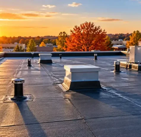 Flat roof maintenance checklist inspection on a Calgary commercial building rooftop