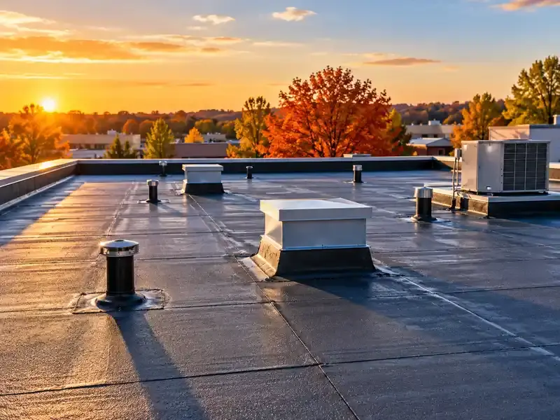 Flat roof maintenance checklist inspection on a Calgary commercial building rooftop